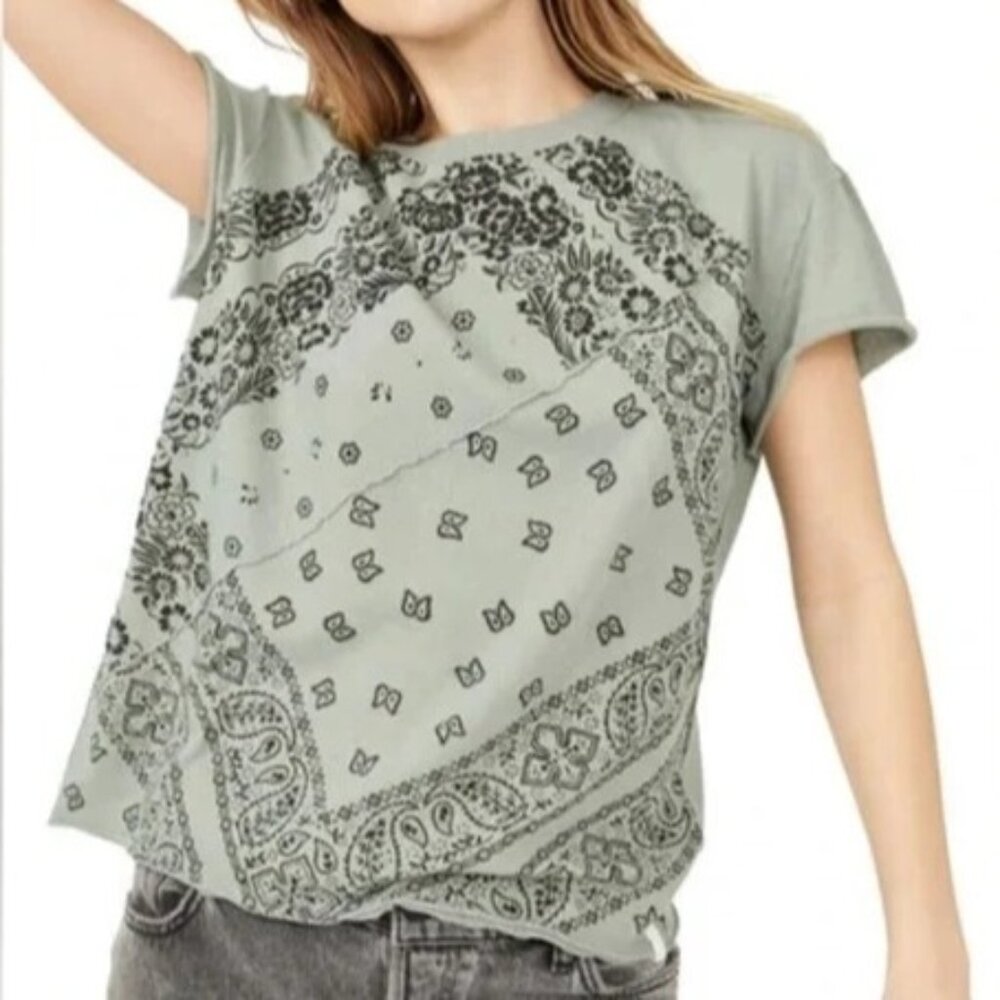 We the Free People Green Bandana Shirt Boho Western Cowgirl Women's XS